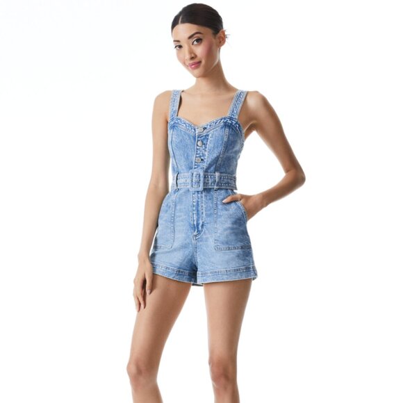 KEI SWEETHEART NECKLINE DENIM ROMPER - Picture 4 of 5